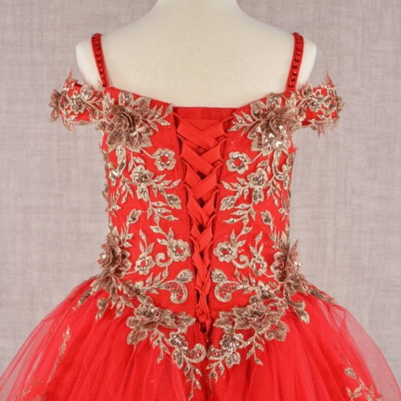 NEW SLEEVELESS EMBROIDERED SEQUINS BALL GOWN WITH LACE UP BACK FOR KIDS GL GK101 - Picture 9 of 10
